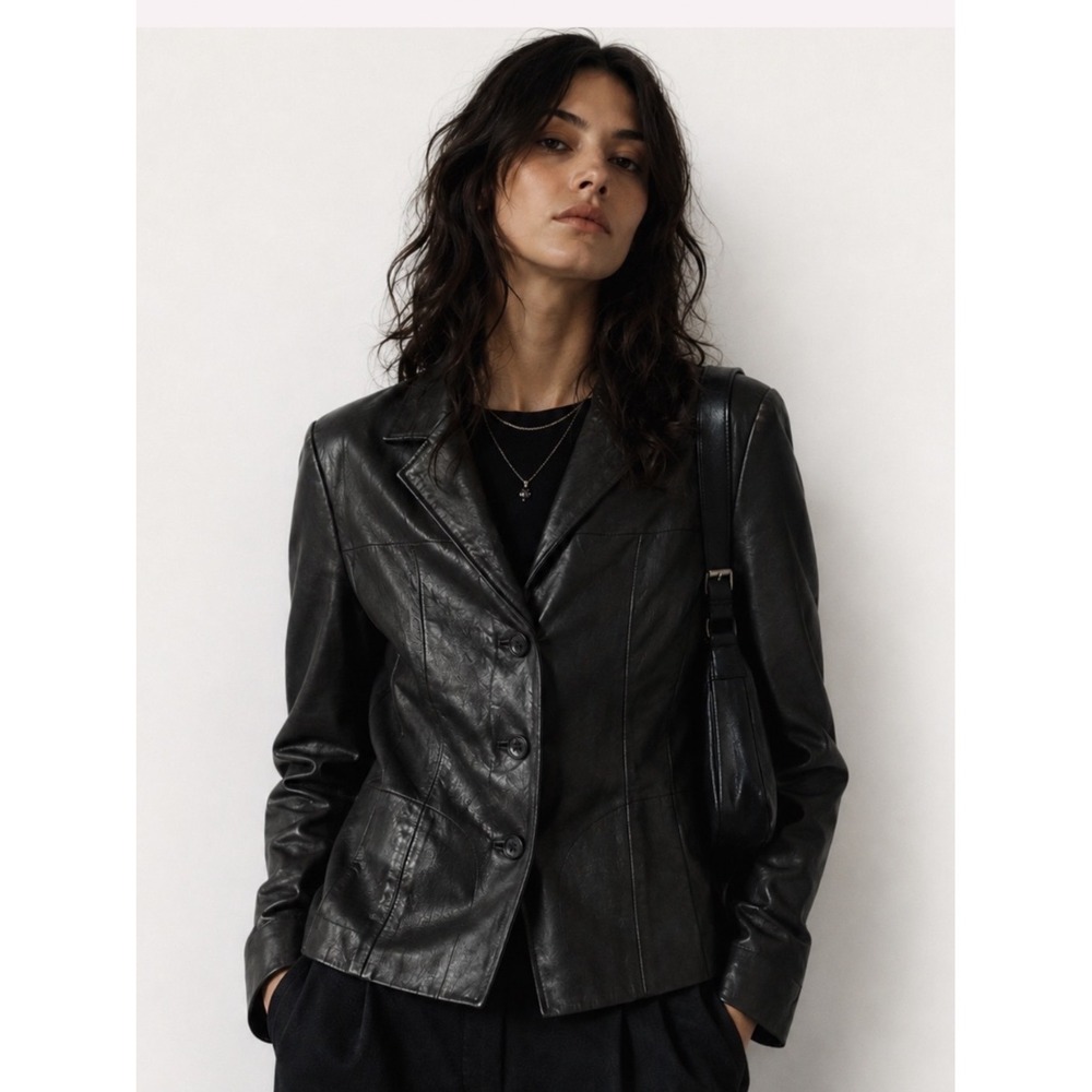 Wilsons Leather Maxima Womens Black Leather Blazer Jacket Button Lined M